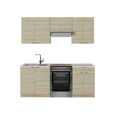 Afbeelding van Vicco Fame Line Complete keukeneenheid 200 cm , WB Marmer Eiken paneel/Goudkraft eik