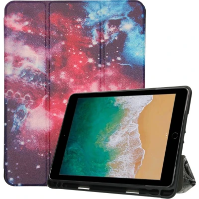 Afbeelding van iMoshion Tablet Hoes Geschikt voor iPad 2017 (5e generatie) / 6e generatie (2018) Air 2 Design Trifold Bookcase Meerkleurig Paars /Space