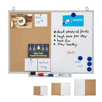 Afbeelding van Relaxdays combibord prikbord en whiteboard duobord combinatiebord magneetbord 45 x 60cm