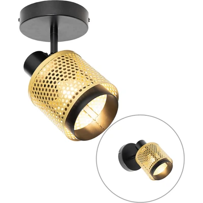 Afbeelding van QAZQA kayden Industriele Wand en Plafondspot Spotje Opbouwspot 1 lichts L 12 cm Zwart Goud Industrieel Woonkamer Slaapkamer Keuken