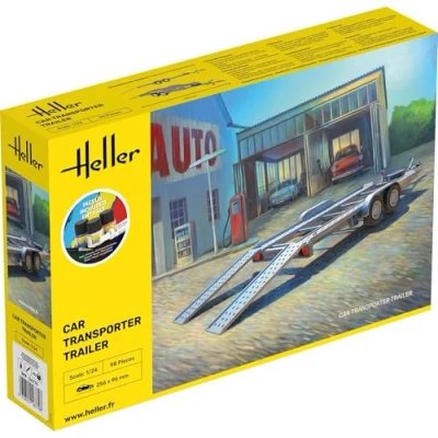 Afbeelding van 1:24 Heller 56774 Auto Transport Trailer Aanhanger Starter Kit Plastic Modelbouwpakket