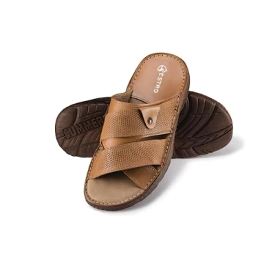 Afbeelding van ESTRO Sandalen voor heren, leer, zomer, sandalen, met antislipzool, S5, Beige, 40 EU