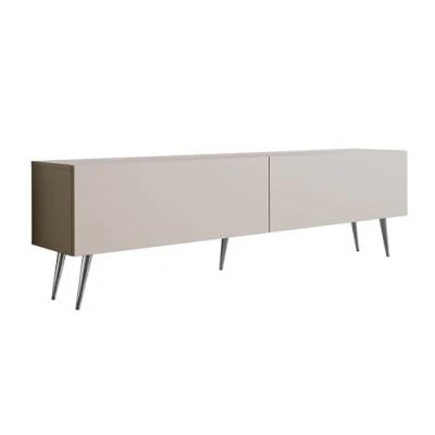 Afbeelding van Meuble TV : deux portes, étagères, Couleur cachemire, pieds chromés, D L 170 cm, H 52 P 32 cm