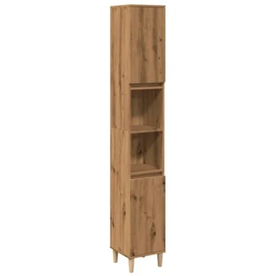 Afbeelding van Badkamerkast 30x30x190 cm bewerkt hout artisanaal eikenkleurig