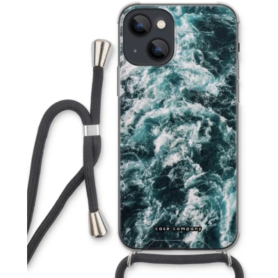 Afbeelding van Case Company® hoesje met Koord geschikt voor iPhone 13 Zee golf Telefoonhoesje Zwart Extra Bescherming aan alle Kanten en Over de Schermrand