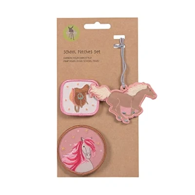 Afbeelding van LÄSSIG Set van hangers en patches (3 stuks) met drukknop/schoolpatches set, Roze paard., Rugzak schooltas