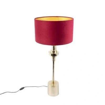 Afbeelding van QAZQA Art deco tafellamp met velours kap rood 35 cm Diverso
