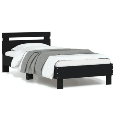 Afbeelding van Bedframe met hoofdbord en LED verlichting zwart 90x190 cm