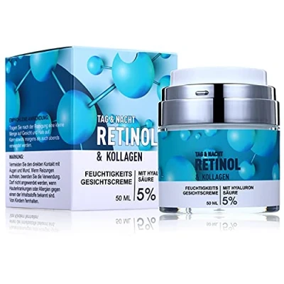 Afbeelding van Retinol Anti aging crème voor nacht/dag met hyaluronzuur, collageen, aloë vera en groene thee, gemaakt in Duitsland