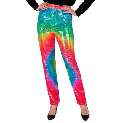 Afbeelding van Widmann Hippie Kostuum Pailletten Kleurenfestijn Fest Broek Vrouw Multicolor XL Carnavalskleding Verkleedkleding