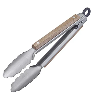 Afbeelding van Westmark 16272270 Barbecuetang, korte grilltang van roestvrij staal met hout, lengte: 27 cm, staal/hout, Classic Wood Mini, zilver/bruin