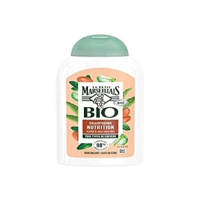 Afbeelding van Le Petit Marseillais Nutrition Bio Shea &amp; Aloë Vera Shampoo (240 ml fles) voor alle haartypes 98% ingrediënten van natuurlijke oorsprong, sulfaatvrij en siliconenvrij