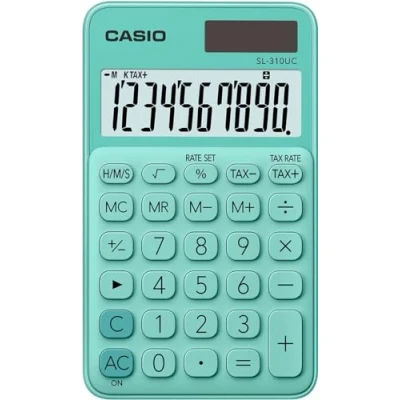 Afbeelding van Casio SL 310UC GN Zakrekenmachine Groen Aantal displayposities: 10 werkt op zonne energie, batterijen (b x h d) 70 8 118 mm