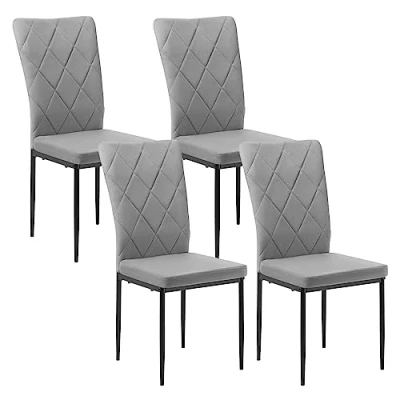 Afbeelding van WOLTU Set van 4 eetkamerstoelen, keukenstoel, fluwelen stoel, met hoge rugleuning, dikke gevoerde zitting, metalen poten, modern, donkergrijs, BH379dgr