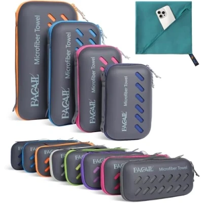 Afbeelding van Bagail microvezel reishanddoek, badhanddoek en strandhanddoek, sneldrogend, super absorberend, ultra compact, ideaal voor sport, fitnessstudio, yoga rugzak tot schouder