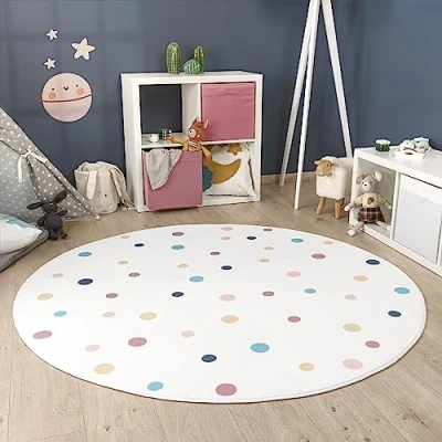 Afbeelding van Paco Home Tapijt Rond Voor Kinderen Vloerkleed Kinderkamer Regenboog Wasbaar In Wasmachine 120 cm Rund
