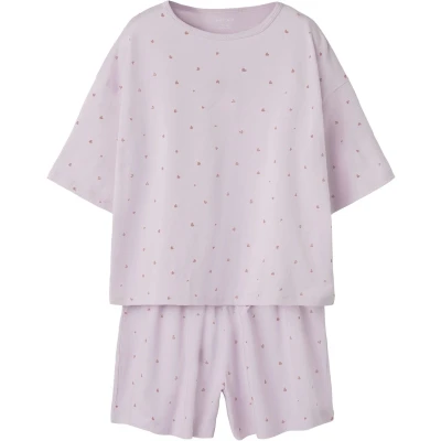 Afbeelding van Name It Meisjes Korte Pyjama Set Shortama NKFNIGHTSET Hartjes Roze Maat 110/116