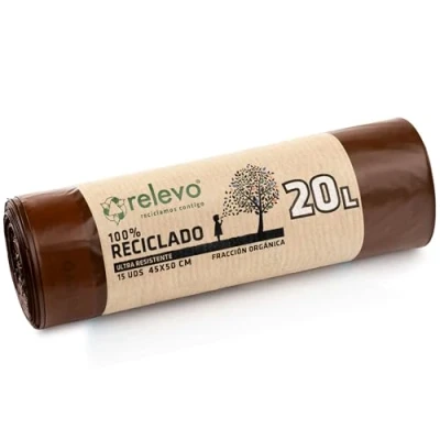Afbeelding van Relevo 100% gerecyclede vuilniszakken, zeer resistent, 20 l, 15 stuks, blauw