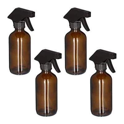 Afbeelding van Relaxdays Set van 4 glazen spuitflessen 230 ml Mist en straal Voor haarverzorging, reiniging beplanting Bruin