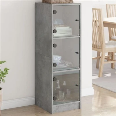 Afbeelding van Hoge kast met glazen deuren 35x37x109 cm betongrijs