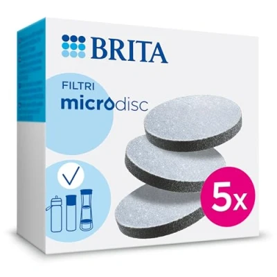 Image de BRITA Pack de 5 Filtres MicroDisc, pour Bouteilles et Gourdes Filtrantes, Réduit le Chlore, Plomb Autres Impuretés une Eau du Robinet plus Pure. Gris