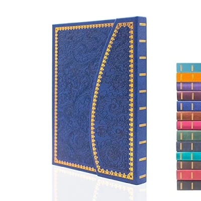Afbeelding van VICTORIA&#039;S JOURNALS Magnetisch dagboek, vintage gesneden notitieboek van kunstleer met hardcover, gelinieerde pagina&#039;s, bladwijzerlint, 20,3 x 14,4 cm (marineblauw)