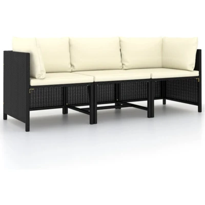 Afbeelding van Tuinbank 3 zits met kussens poly rattan zwart