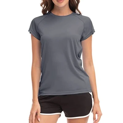 Image de MEETWEE T shirt de surf rash Guard UV pour femme Maillot bain à manches courtes UPF 50+, gris, L