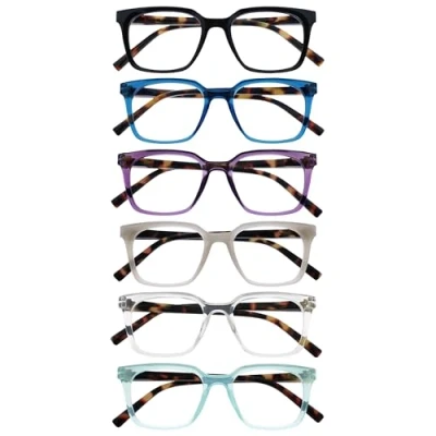 Image de OPULIZE KOI Lunettes de Lecture x6 Large Monture Rectangulaire Noir/Bleu/Violet/Gris/Transparent/Turquoises Hommes Femmes Charnières à Ressorts RRRRRR50 1357CQ +1.00, Noir &amp; Bleu Violet