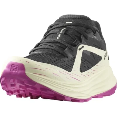Afbeelding van Salomon Ultra FLOW Trail hardloopschoenen, Dames, Maat: 40 2/3, Black/transparent yellow/rose violet Textiel/ synthetisch