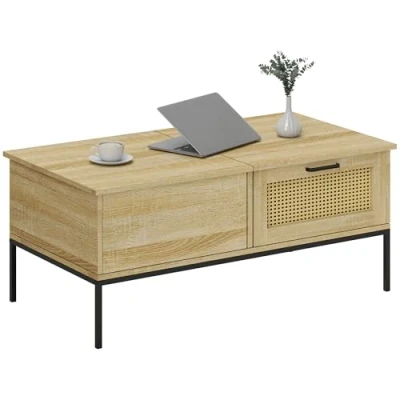 Afbeelding van HOMCOM Salontafel met opklapbaar blad, woonkamertafel 2 grote laden, stalen frame, 106 x 56,3 48 cm, naturel