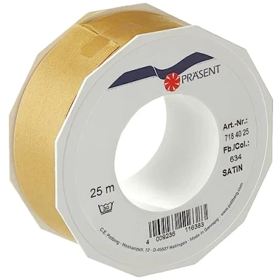 Afbeelding van C.E. Pattberg SATIN goud, 25 m satijnen lint voor het inpakken van geschenken, 40 mm breed, cadeaulint om te versieren en knutselen, decoratielint cadeautjes, elke gelegenheid