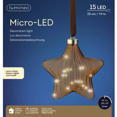 Afbeelding van Lumineo Micro LED ster lamp 20 cm 15 lampjes Bruin