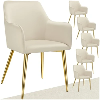 Afbeelding van tectake® Eetkamerstoel Avane Fluweellook, Gestoffeerd Set van 6 beige