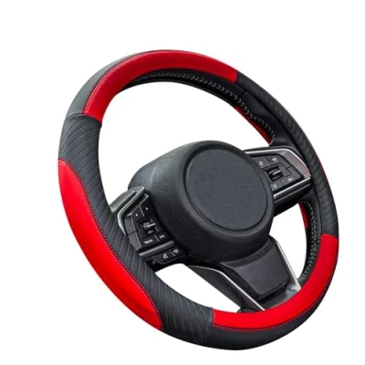 Afbeelding van ZATOOTO Stuurhoes van leer voor auto, universeel, 37 38 cm, rood
