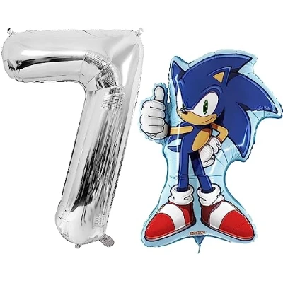 Afbeelding van Toyland® Sonic The Hedgehog 73,7 cm grote folieballonnen in de vorm van een cijfer en 1 cijferballon 101,6 cm, feestdecoraties voor kinderen