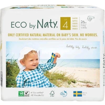 Afbeelding van Eco by Naty, Maat 4: 26 luiers, 7 18 kg, plantaardige premium biologische luiers met 0% plastic op de huid.