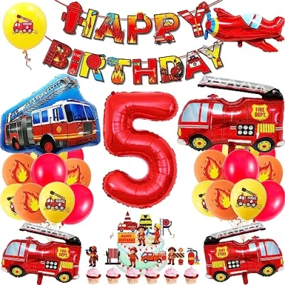 Afbeelding van fire car 5 year old birthday ballon for child decoratie boy fighter inflatable