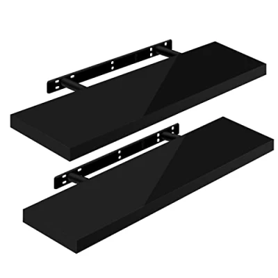 Afbeelding van WOLTU Wandplanken, wandplank, 2 stuks, zwevend rek, boekenrek, cd, dvd, houten plaat, 80 x 22,9 3,8 cm, zwart, RG9480sz