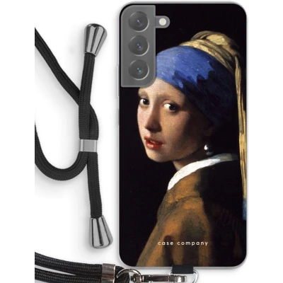 Afbeelding van Case Company® hoesje met Koord geschikt voor Samsung Galaxy S22 Plus The Pearl Earring Telefoonhoesje Zwart Bescherming aan alle Kanten en Over de Schermrand