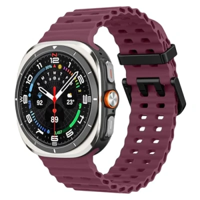 Afbeelding van MoKo Sportarmband compatibel met Samsung Galaxy Watch Ultra 47 mm (2024) voor dames en heren, ademend, zachte siliconen, waterdicht, Ultra, wijnrood