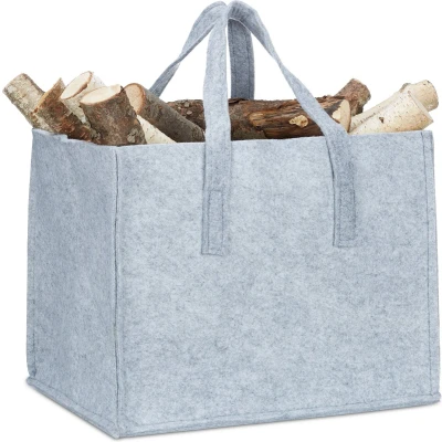 Afbeelding van Relaxdays houtmand vilt opbergmand krantenbak viltmand 34,5 x 43 36,5 cm grijs