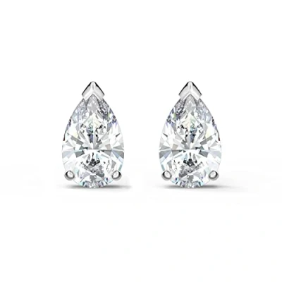 Afbeelding van Swarovski Oorstekers Attract, druppelvorm, wit, gerhodineerd metaal, Gerhodineerd, zirkonia, Zirkonia