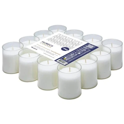 Afbeelding van Horeca Candles 24 uur lang houdbare platte kaars Wit Set van 16 witte niet geurende kaarsen Voor decoratie, bruiloft, Parities