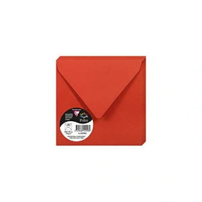 Afbeelding van Clairefontaine 55998C, verpakking met 20 enveloppen, vierkant, 14 x cm, 120 g/m², kleur: koraal rood, uitnodiging voor evenementen en overeenkomst, Pollen serie, glad papier van hoge kwaliteit