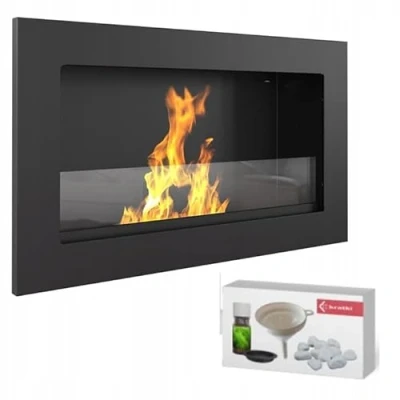 Afbeelding van KRATKI Bio ethanolhaard voor binnen + kiezelstenen trechter aromatherapie set met wandhouder van gepoedercoat staal, TÜV getest, 36 x 62 cm