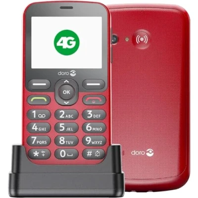 Afbeelding van Doro 1880 4G mobiele telefoon ontgrendeld senioren sprekende digitale toetsen helder geluid camera bluetooth hulpknop basistelefoon zonder internet en oplader (rood)