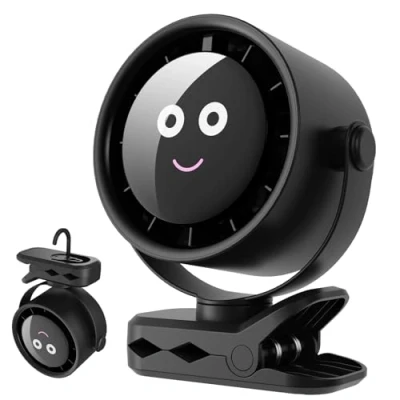 Afbeelding van HiLUNDA USB Mini Ventilateur de Bureau Portable 4000 mAh avec Affichage LED, Régulation Vitesse à 5 Niveaux, Rotation 360 en Horizontal et Vertical, Fixation Clip