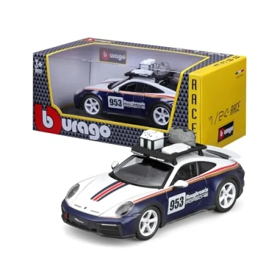 Afbeelding van BBURAGO 1/24 Racing 2023 Porsche 911 Dakar Nieuw 2024: Metal Vehicle Interieur details Deuren en kap openen schaal 1:24.