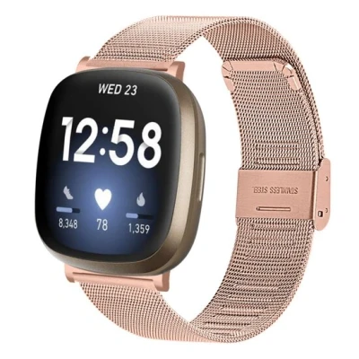 Afbeelding van Fitbit Versa 3/4 &amp; Sense 1/2 Milanese bandje met klemsluiting Champagne goud